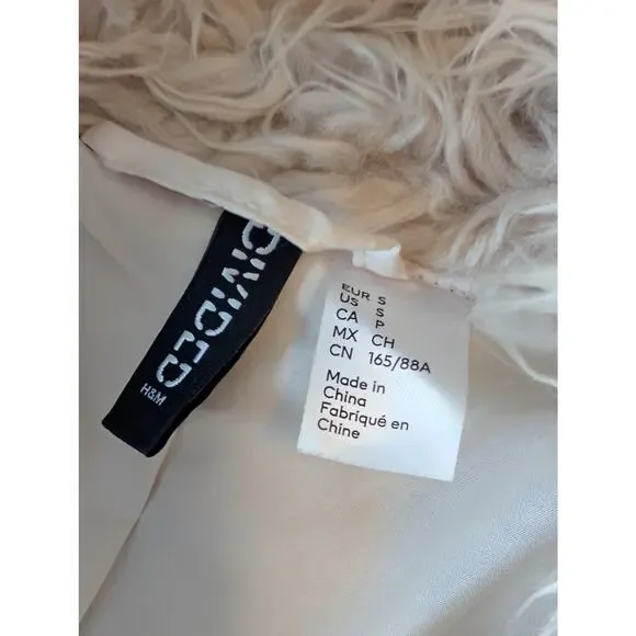H&M Divided Shaggy Mob Wife Faux Fur Coat Beige Small - Picture 5 of 10